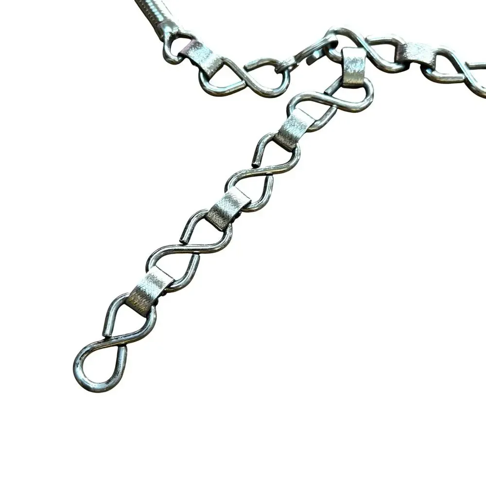 Vintage silvertone metal station chain belt ribbed bar link OS skinny adjustable